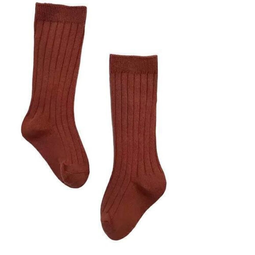 New  XS cotton knee high socks brick red 0-6 months, 5-9 years